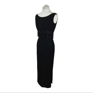 Vintage 60s Sz M Black beaded fringe evening gown